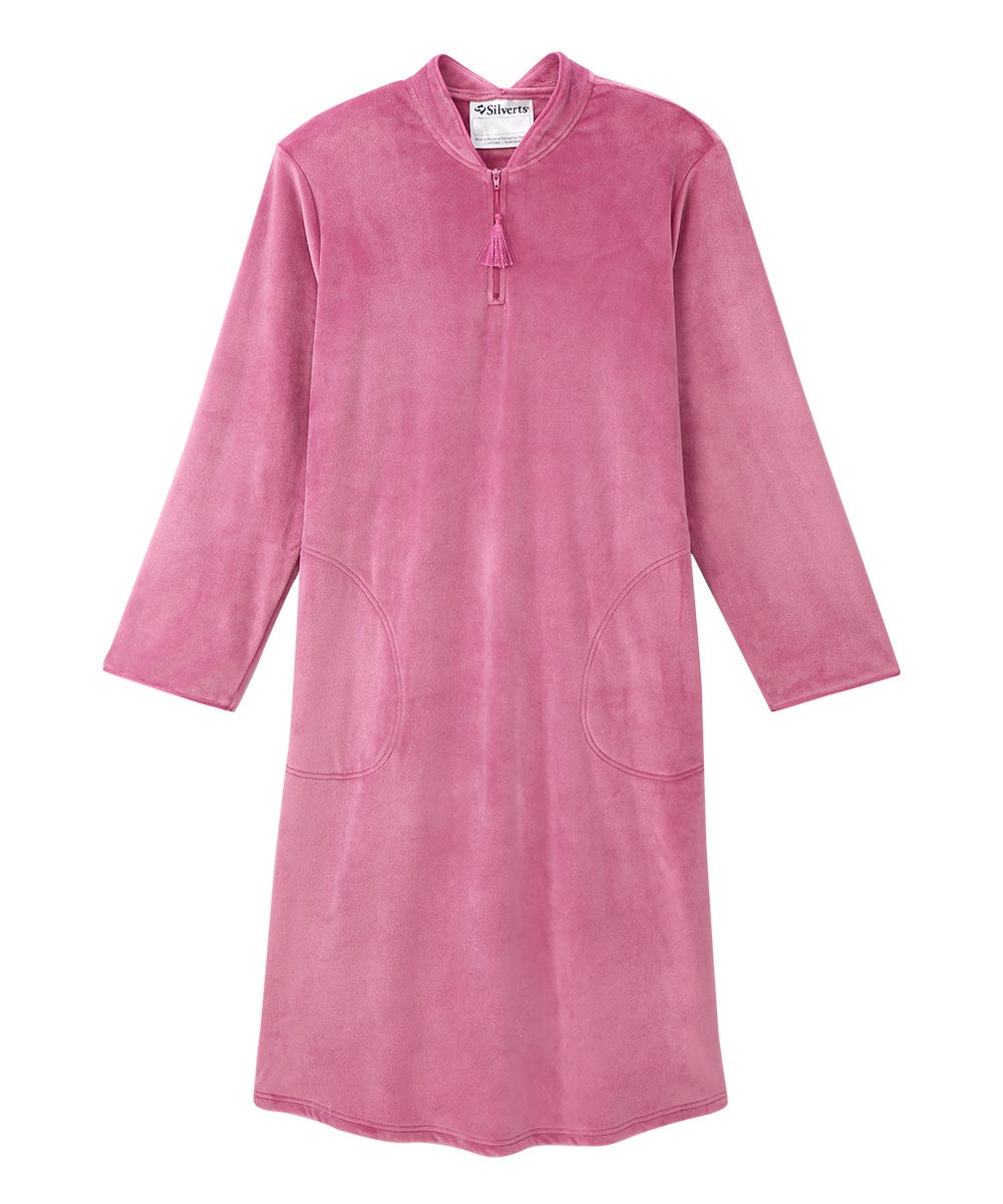 Women's Open Back Plush Nightgown with Zip Front - Silverts 16