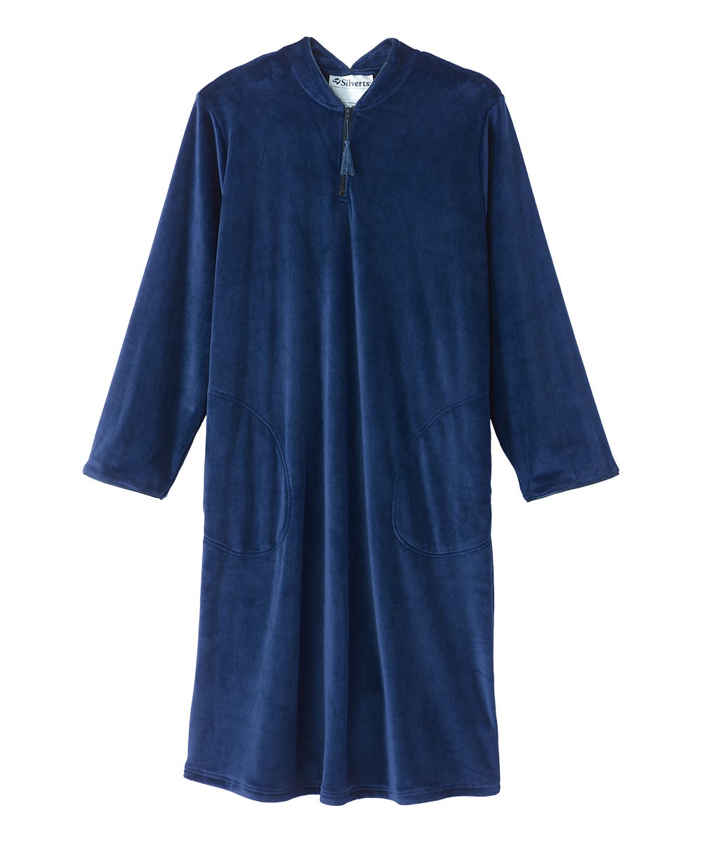 Women's Open Back Plush Nightgown with Zip Front - Silverts 20