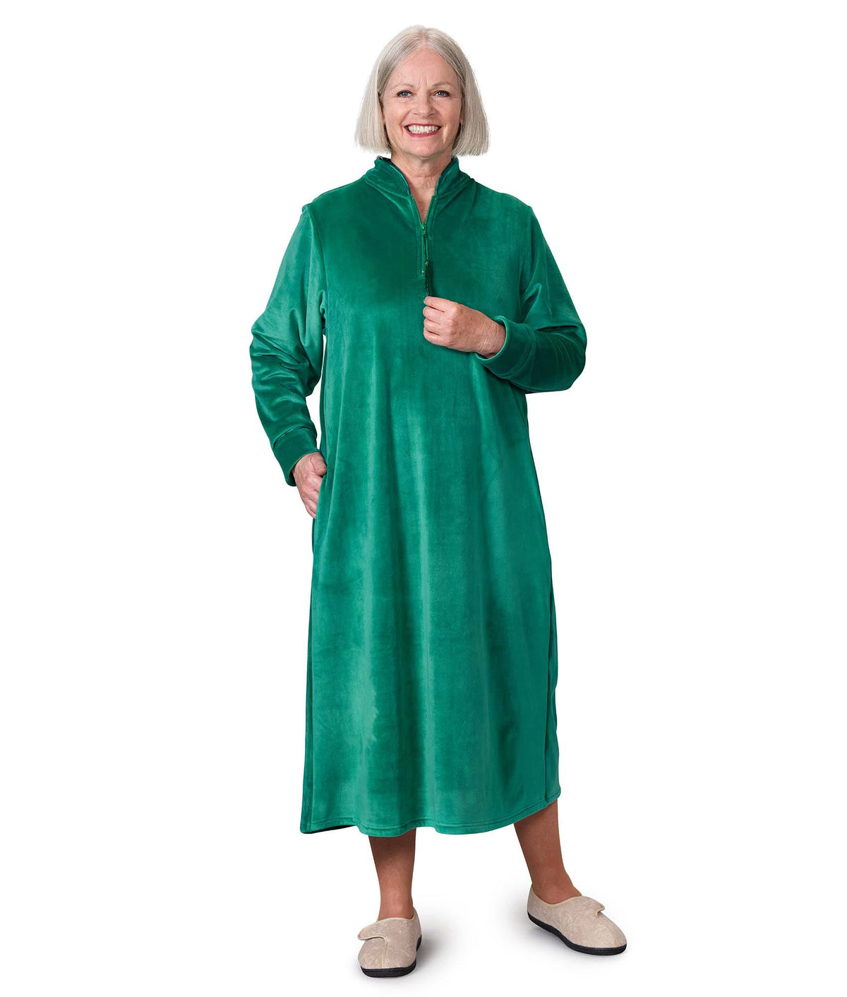 Women's Open Back Plush Nightgown with Zip Front - Silverts 25