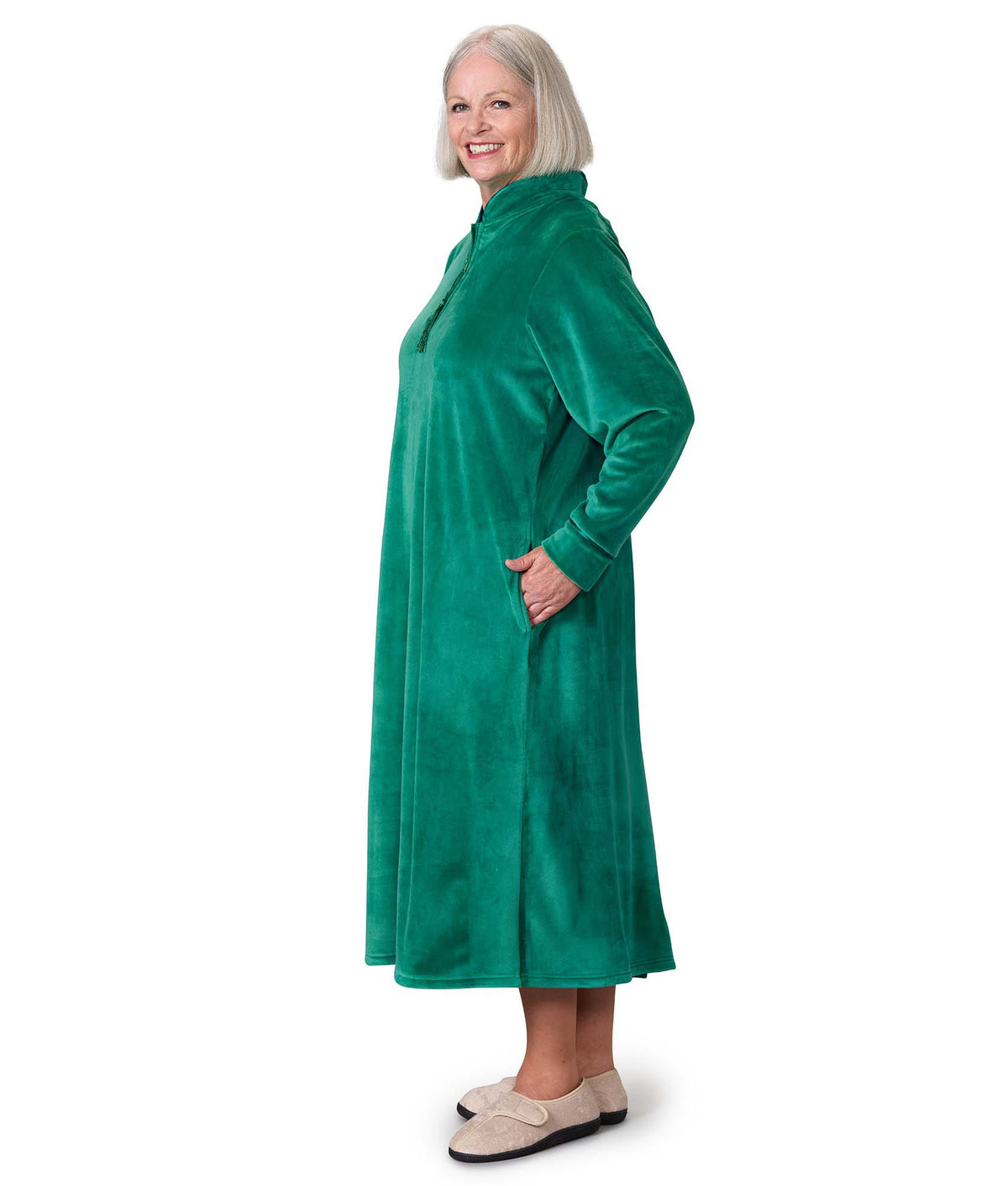 Women's Open Back Plush Nightgown with Zip Front - Silverts 26