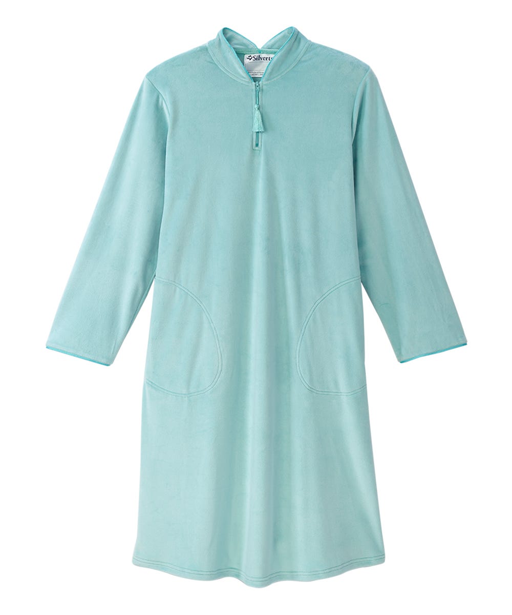 Women's Open Back Plush Nightgown with Zip Front - Silverts 33