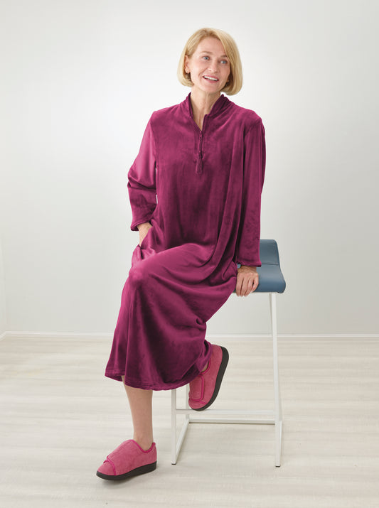 Women's Open Back Plush Nightgown with Zip Front - Silverts 1