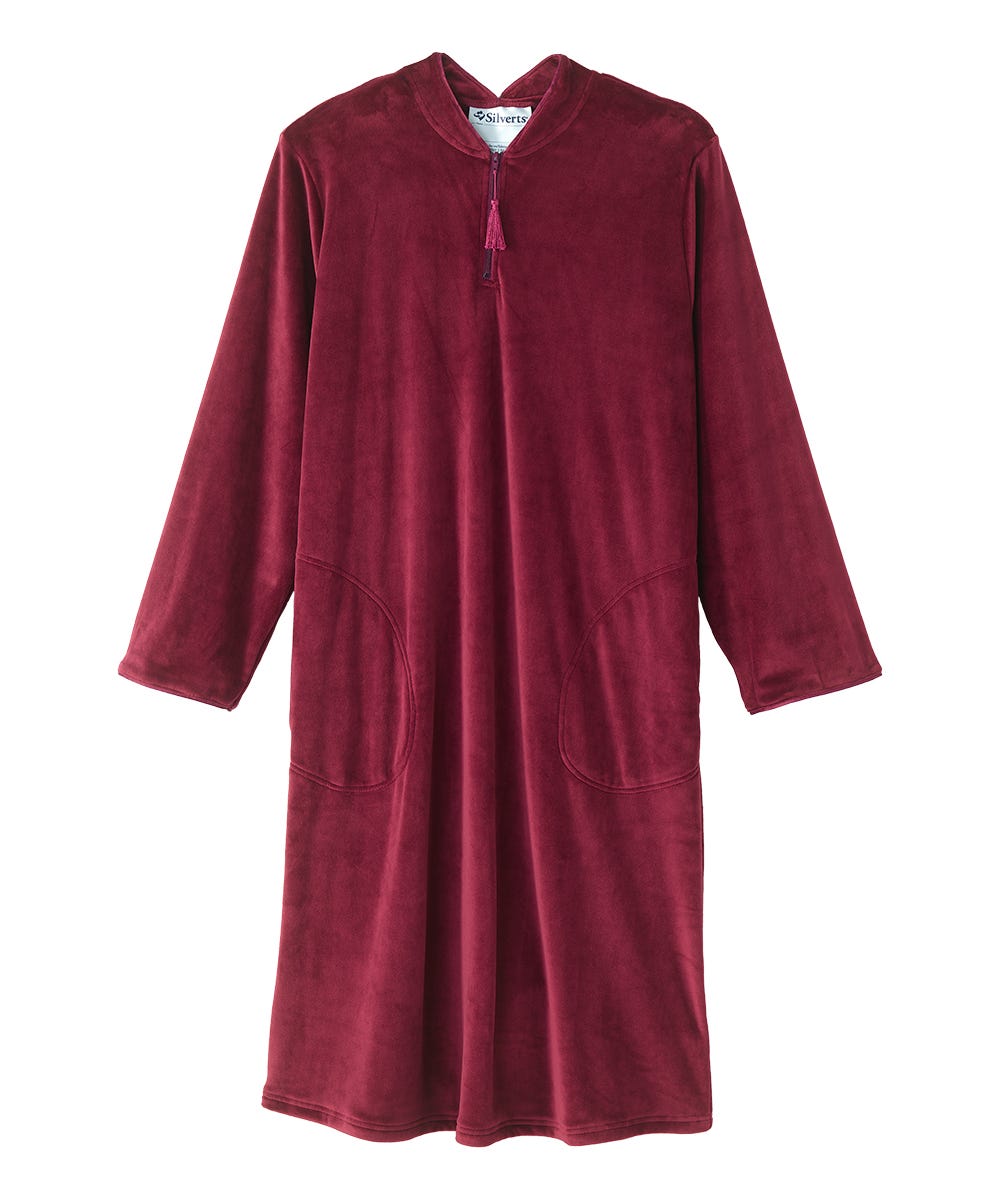 Women's Open Back Plush Nightgown with Zip Front - Silverts 2