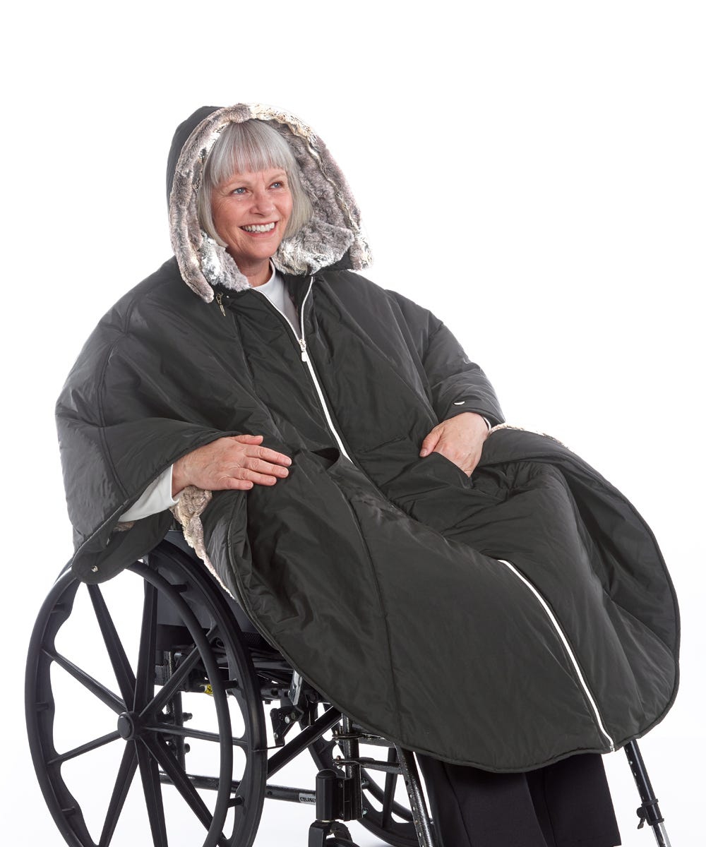 Unisex Luxurious Fur-Lined Winter Wheelchair Cape - Silverts 14