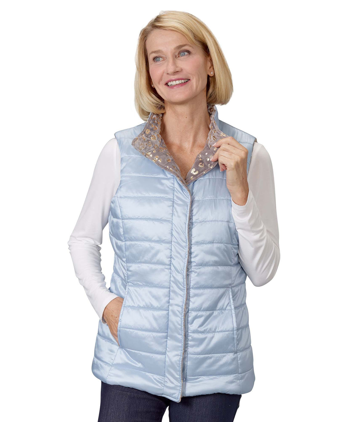 Women's Reversible Magnetic Snap Front Puffer Vest - Silverts 3