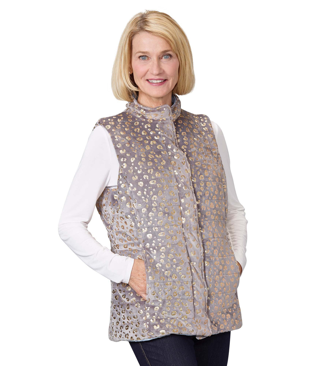 Women's Reversible Magnetic Snap Front Puffer Vest - Silverts 4
