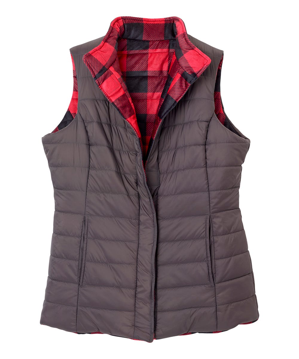Women's Reversible Magnetic Snap Front Puffer Vest - Silverts 12
