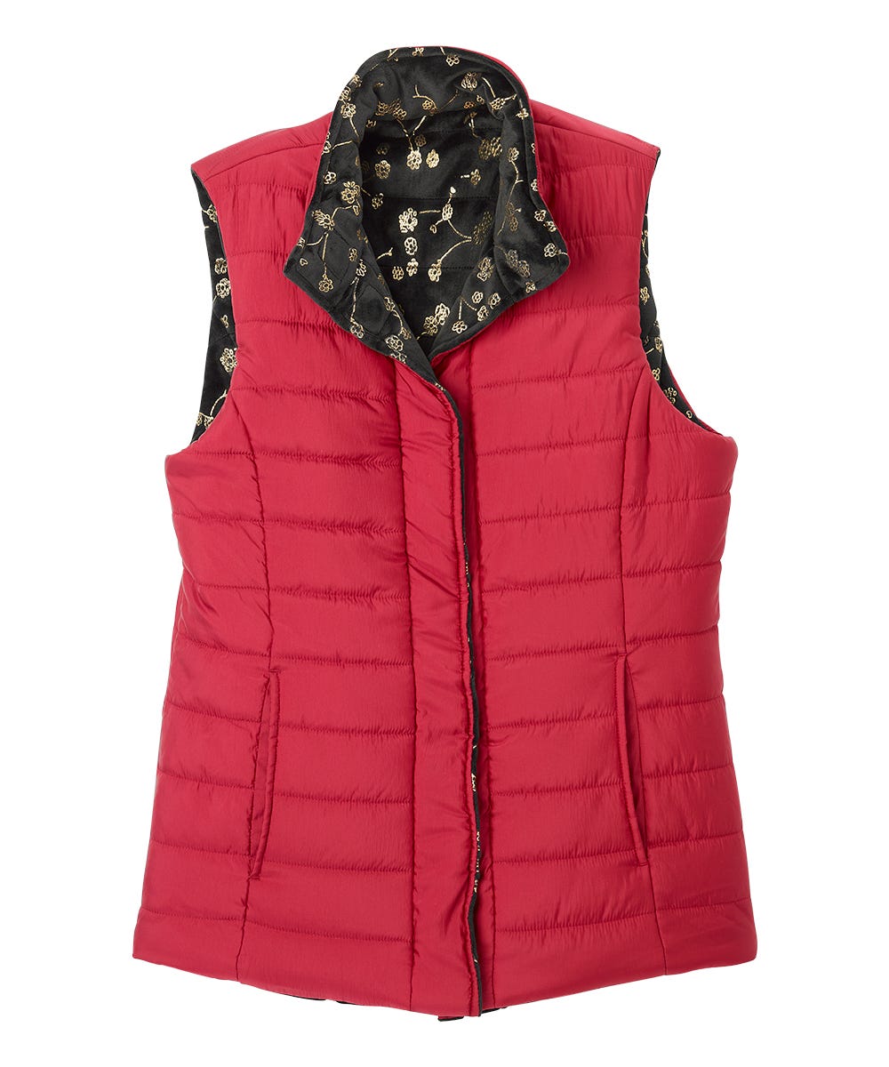 Women's Reversible Magnetic Snap Front Puffer Vest - Silverts 1