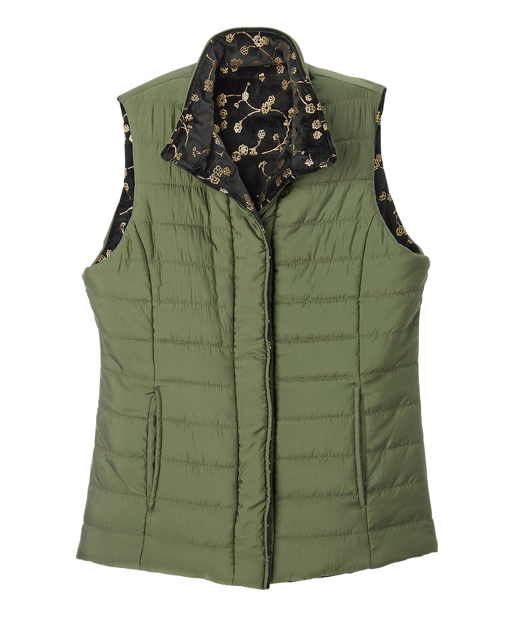 Women's Reversible Magnetic Snap Front Puffer Vest - Silverts 24