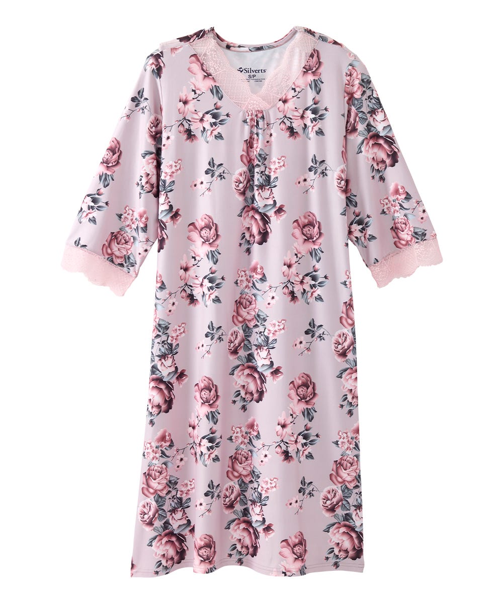 Women's Open Back V-Neck Lace Trim Nightgown - Silverts 3