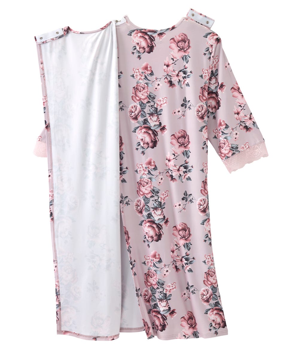 Women's Open Back V-Neck Lace Trim Nightgown - Silverts 4