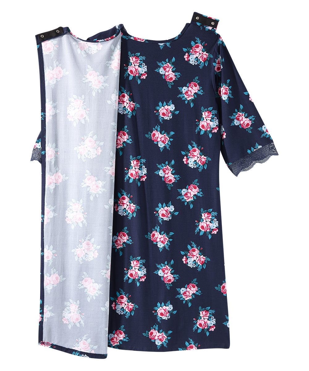 Women's Open Back V-Neck Lace Trim Nightgown - Silverts 11