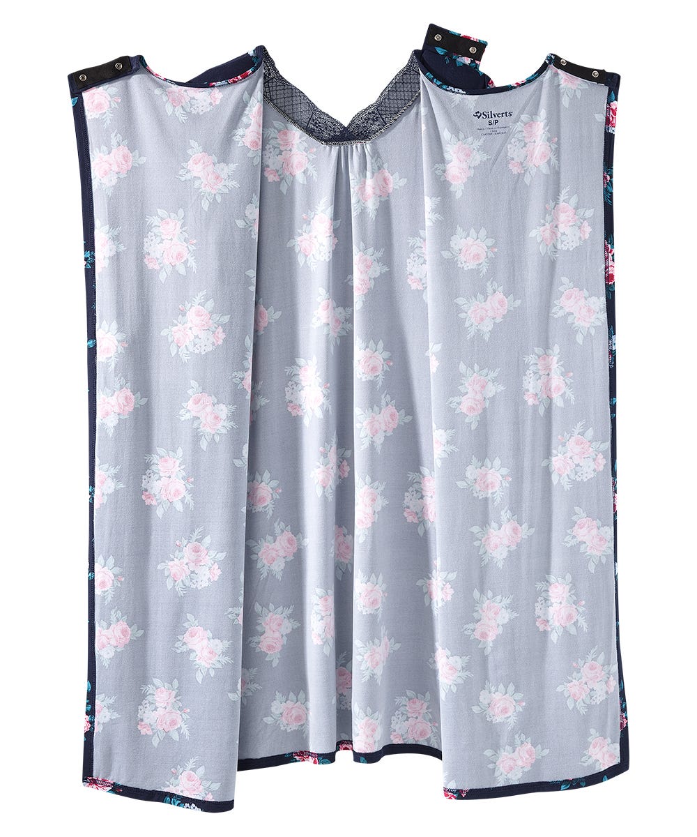 Women's Open Back V-Neck Lace Trim Nightgown - Silverts 12