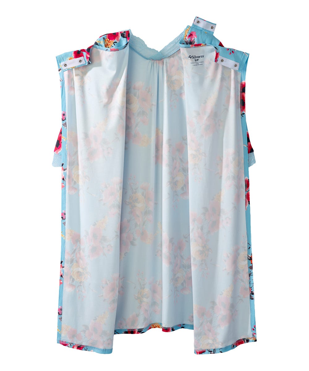 Women's Open Back V-Neck Lace Trim Nightgown - Silverts 16