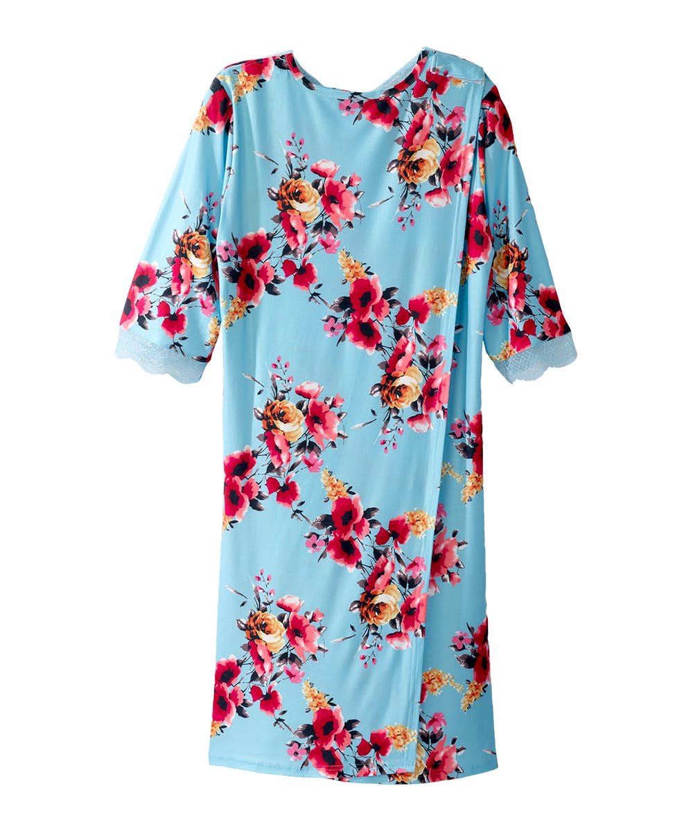 Women's Open Back V-Neck Lace Trim Nightgown - Silverts 17