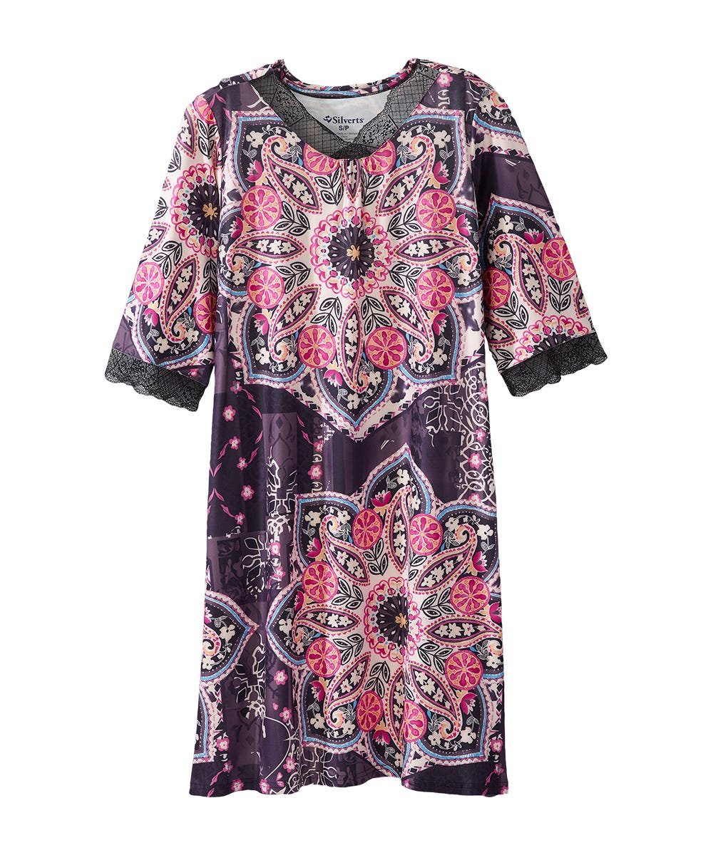Women's Open Back V-Neck Lace Trim Nightgown - Silverts 20