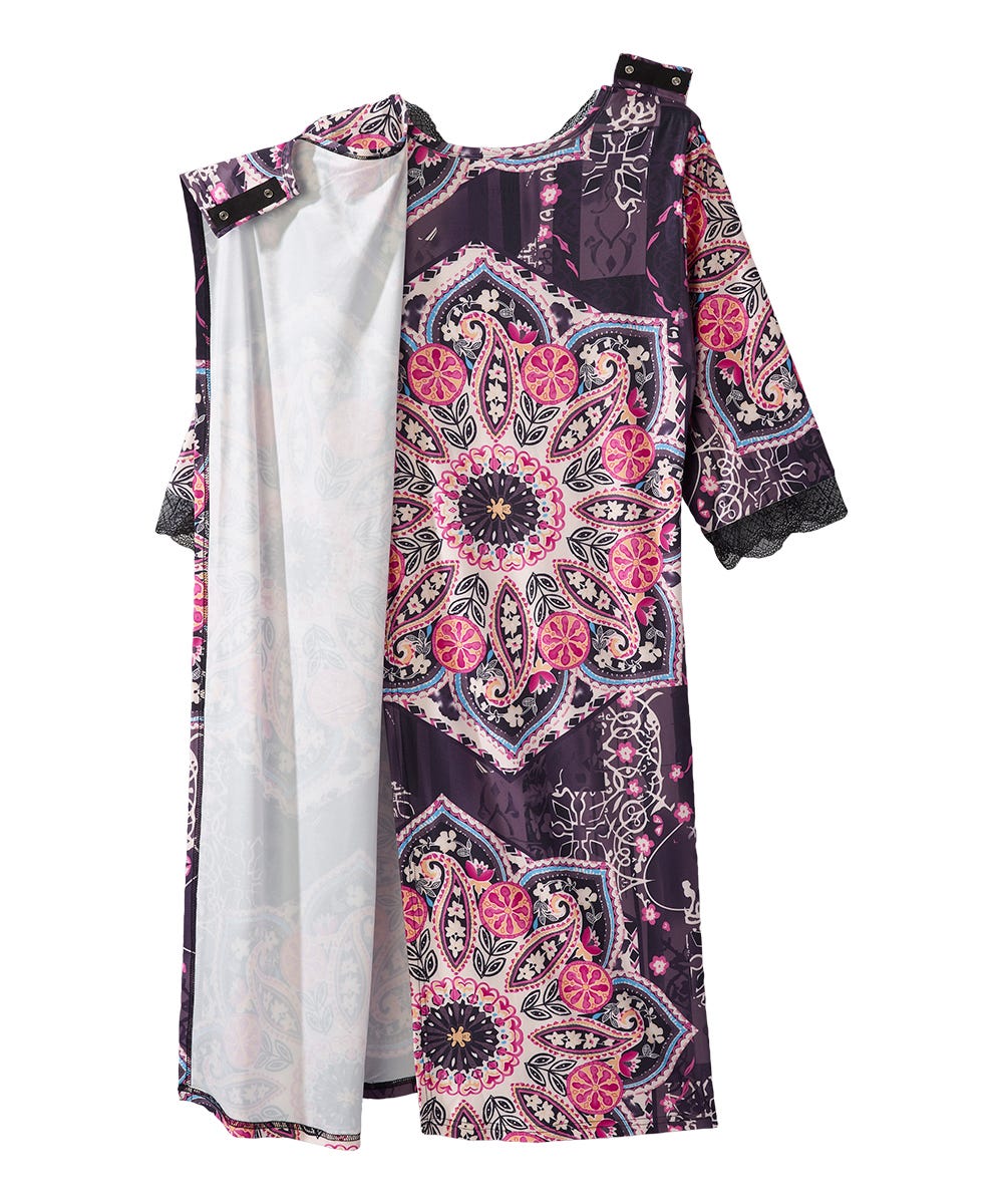 Women's Open Back V-Neck Lace Trim Nightgown - Silverts 21