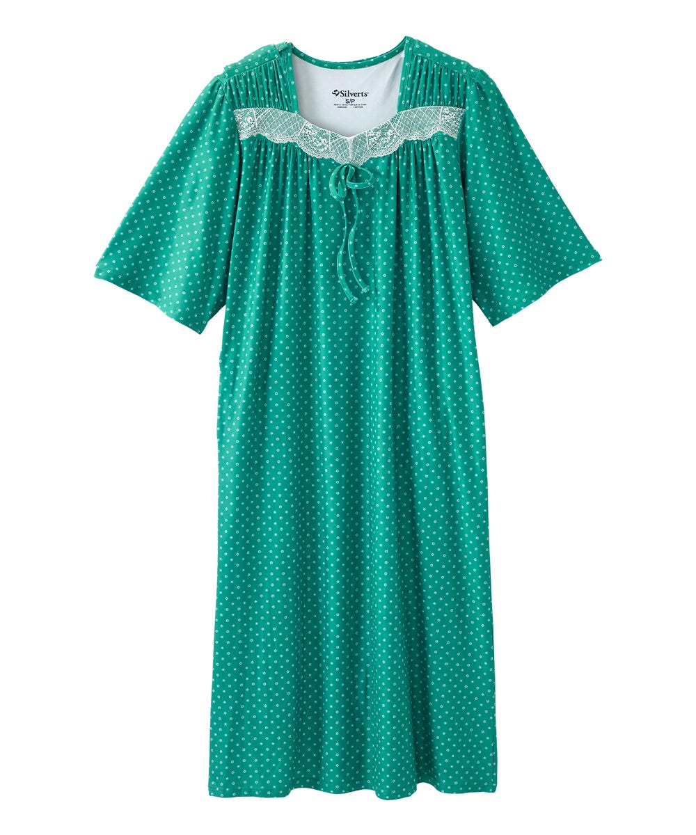 Women's Open Back Lace Trim Nightgown with Pockets - Silverts 3