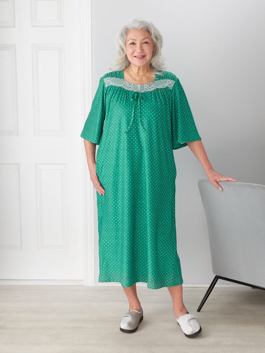 Women's Open Back Lace Trim Nightgown with Pockets - Silverts 7