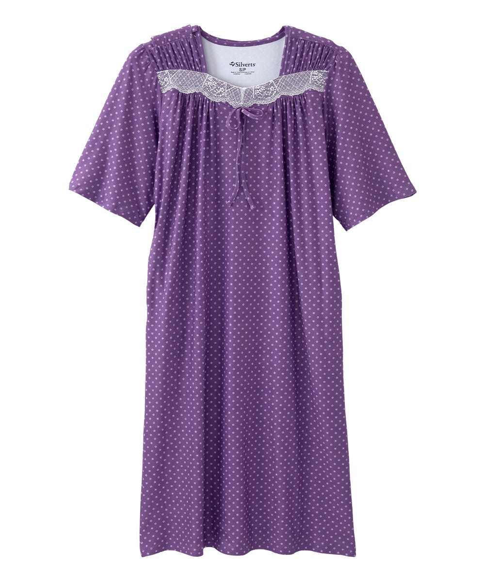 Women's Open Back Lace Trim Nightgown with Pockets - Silverts 8