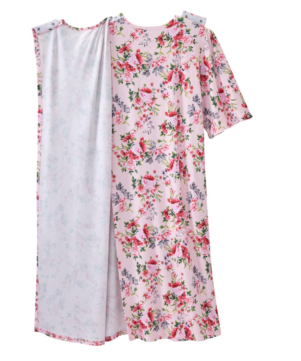 Women's Open Back Lace Trim Nightgown with Pockets - Silverts 13