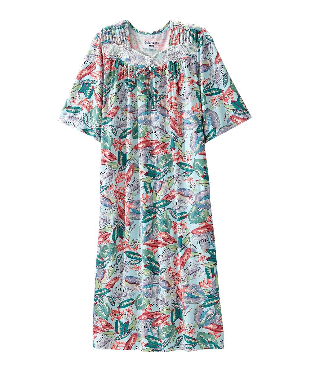 Women's Open Back Lace Trim Nightgown with Pockets - Silverts 20