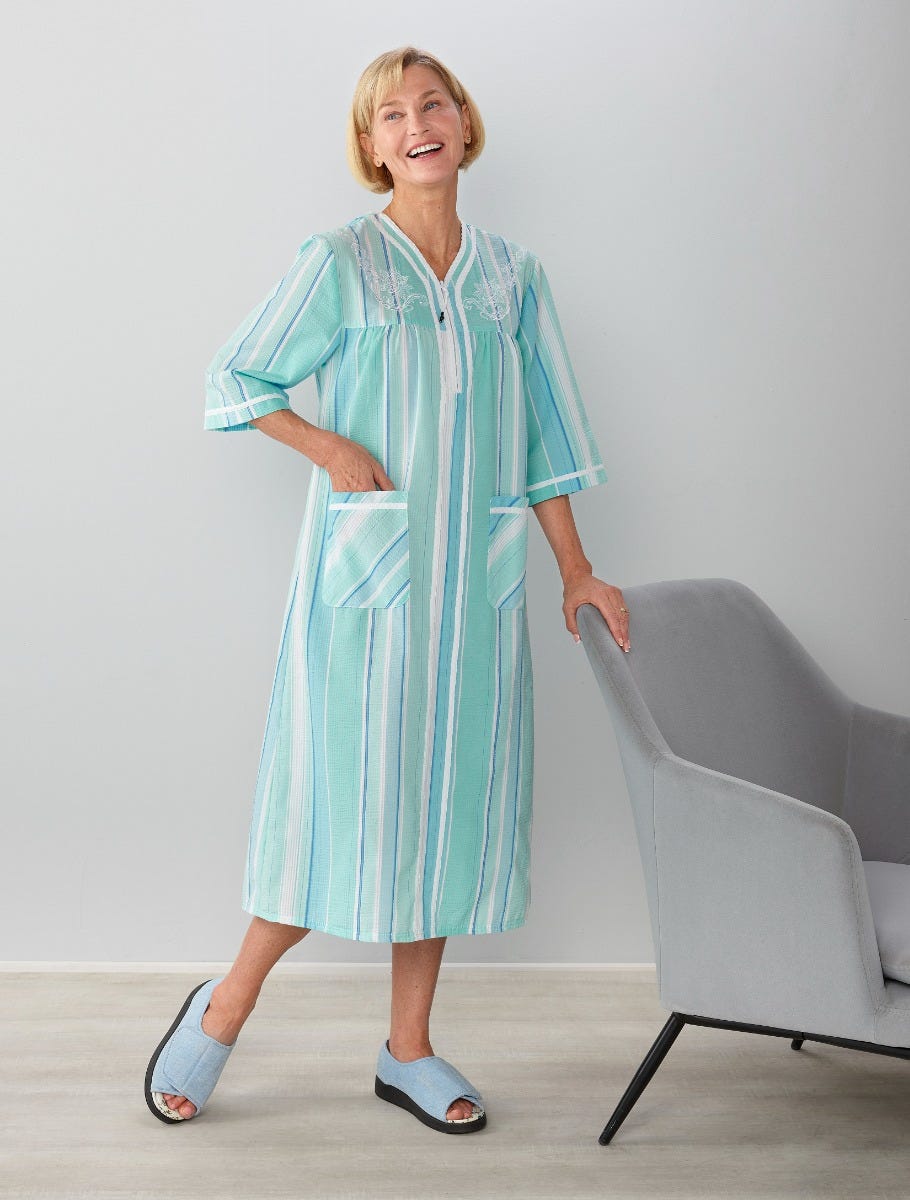 Women's Open Back Nightgown with Quarter-Zip - Silverts 5