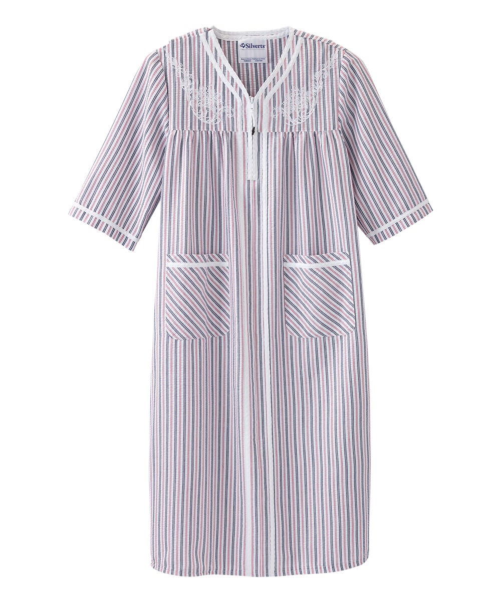 Women's Open Back Nightgown with Quarter-Zip - Silverts 23