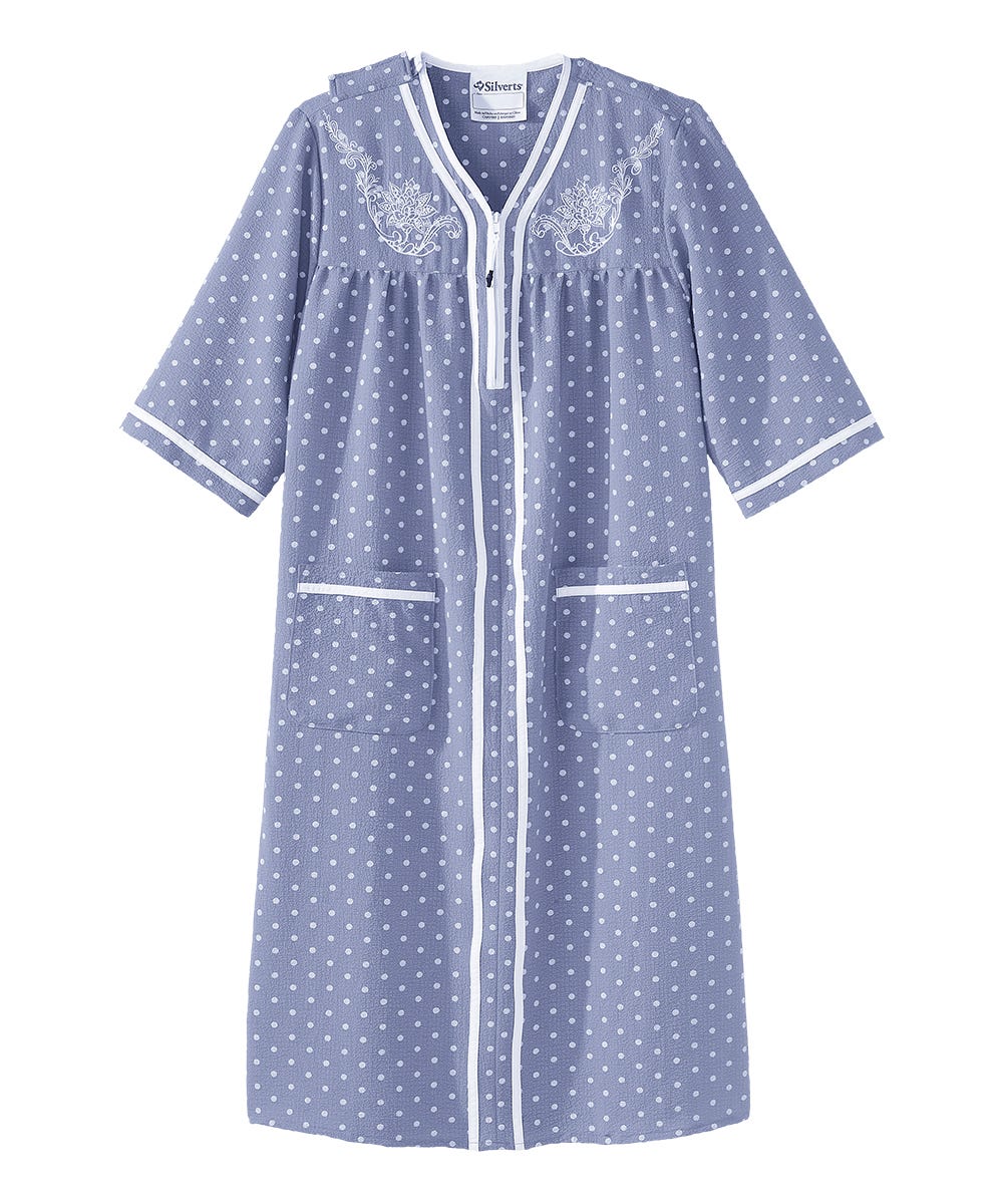 Women's Open Back Nightgown with Quarter-Zip - Silverts 1