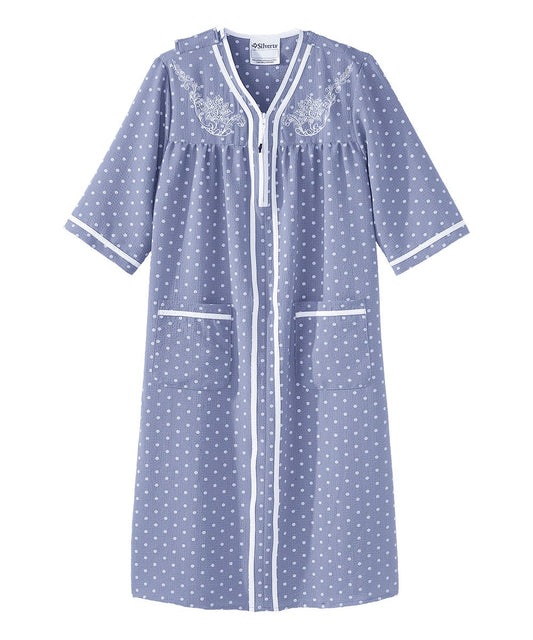 Women's Open Back Nightgown with Quarter-Zip - Silverts 1
