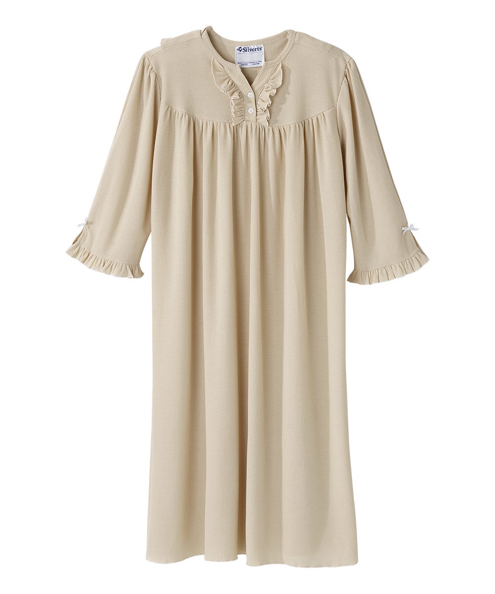 Women's Open Back Waffle Knit Nightgown - Silverts 6