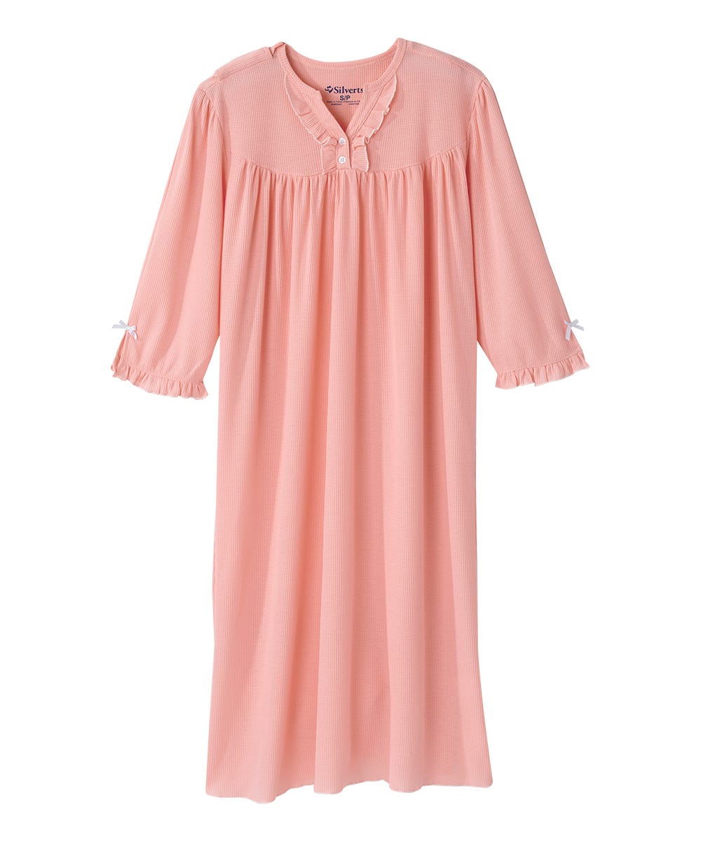 Women's Open Back Waffle Knit Nightgown - Silverts 16