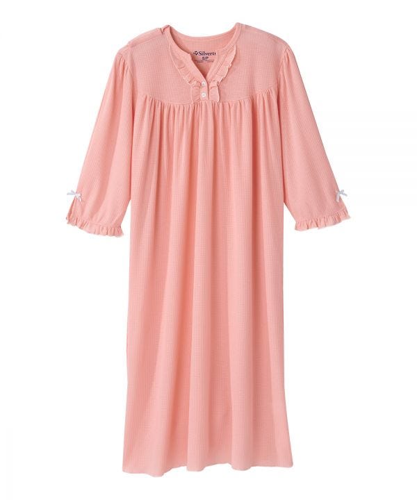 Women's Open Back Waffle Knit Nightgown - Silverts 1