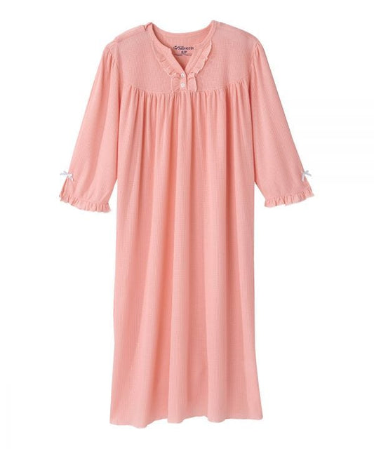 Women's Open Back Waffle Knit Nightgown - Silverts 1
