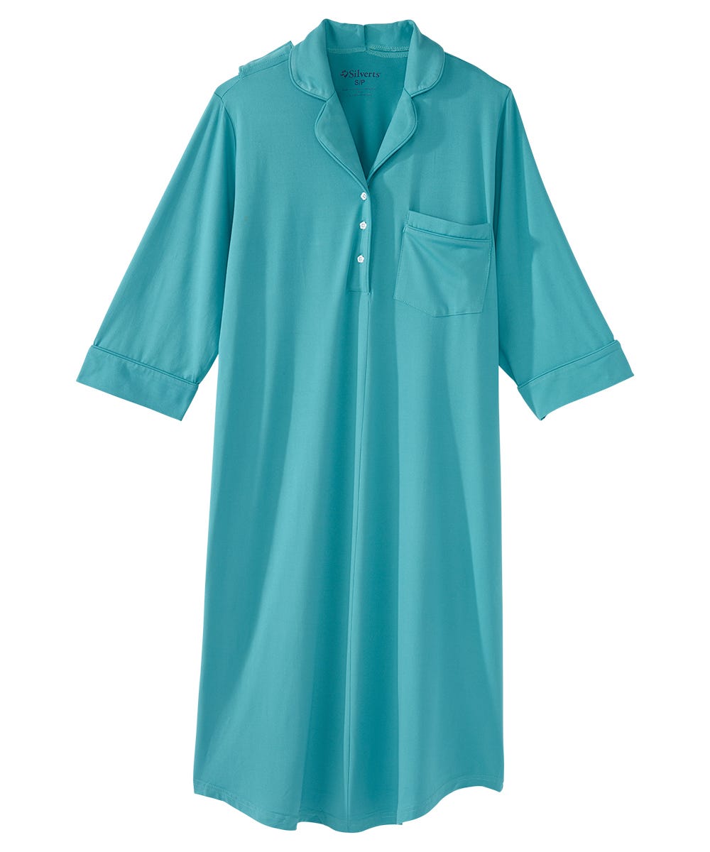 Women's Open Back Collared Nightgown - Silverts 16