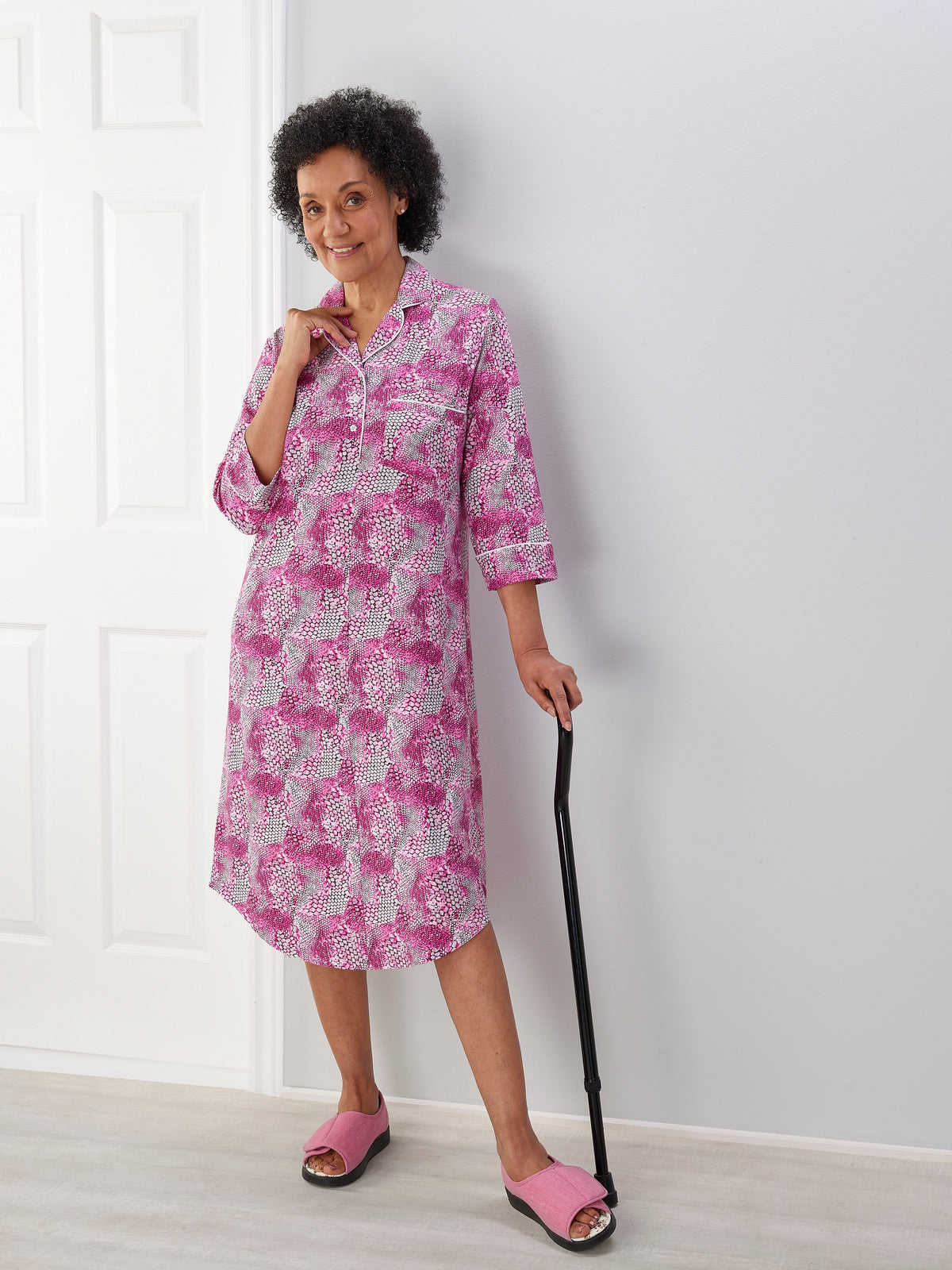 Women's Open Back Collared Nightgown - Silverts 5
