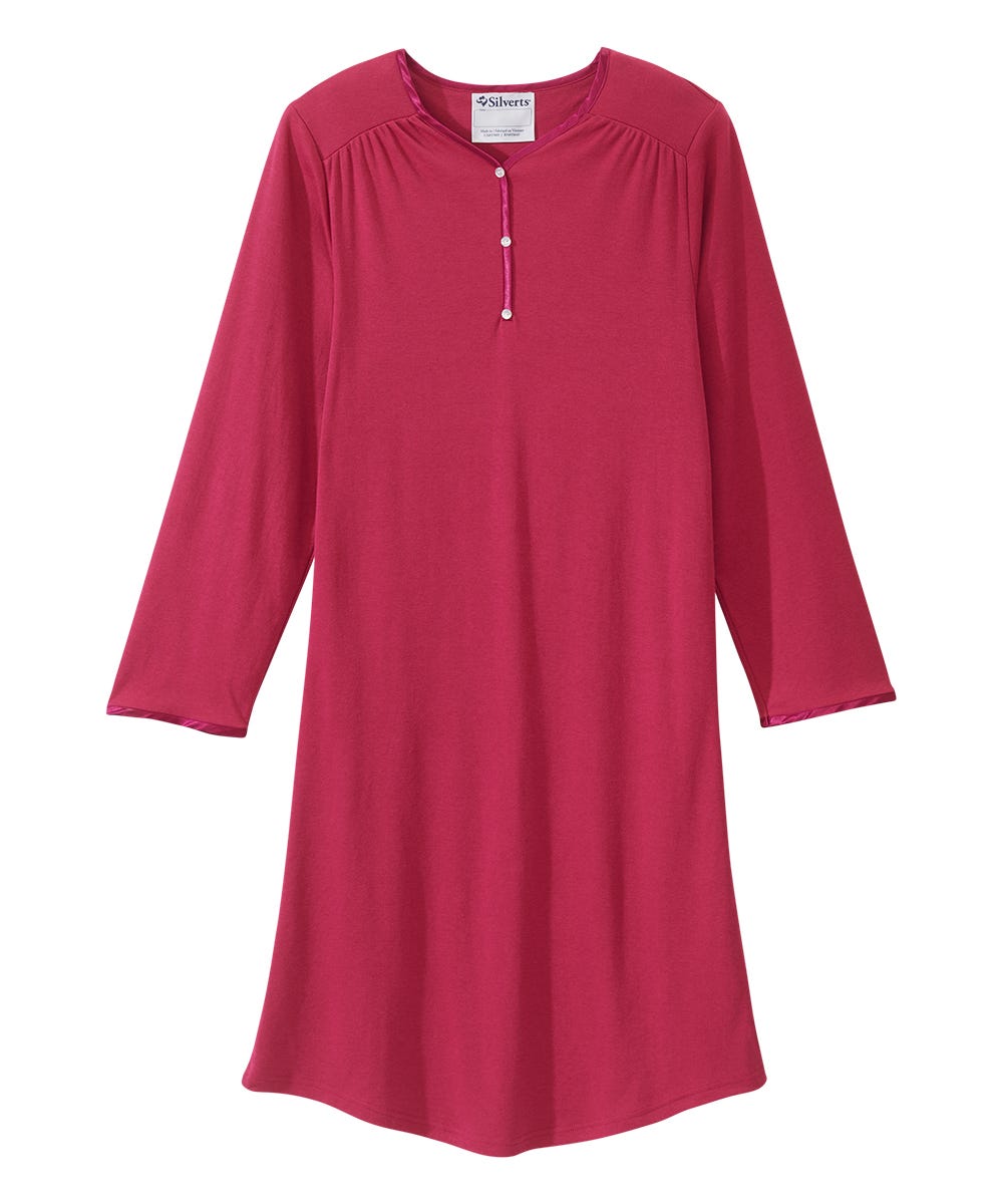 Women's Open Back Henley Nightgown - Silverts 9