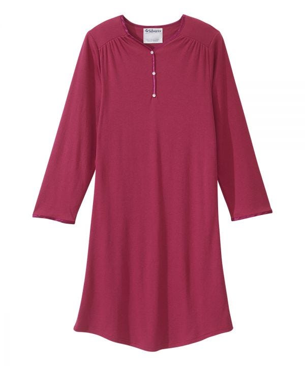 Women's Open Back Henley Nightgown - Silverts 1