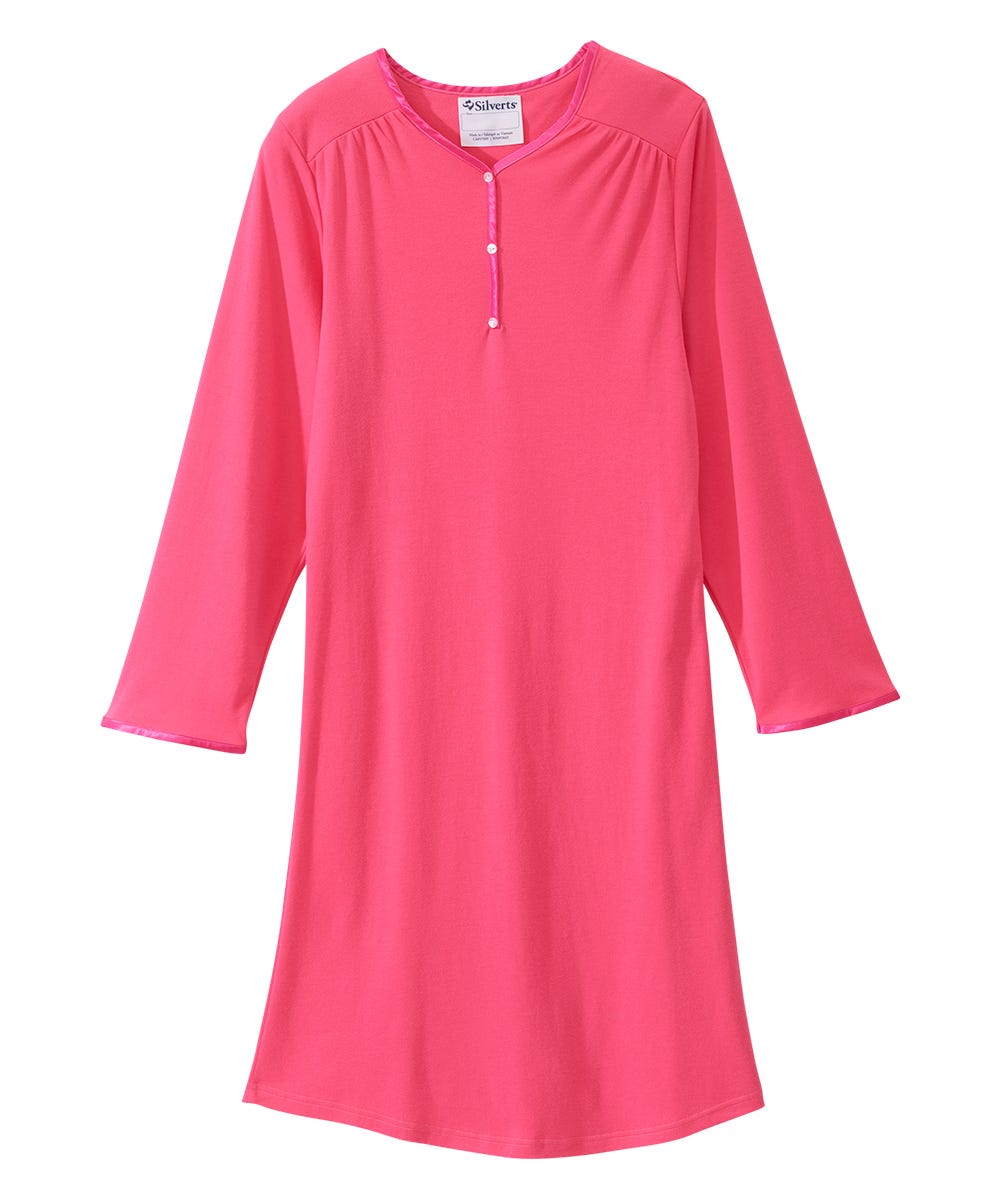Women's Open Back Henley Nightgown - Silverts 13