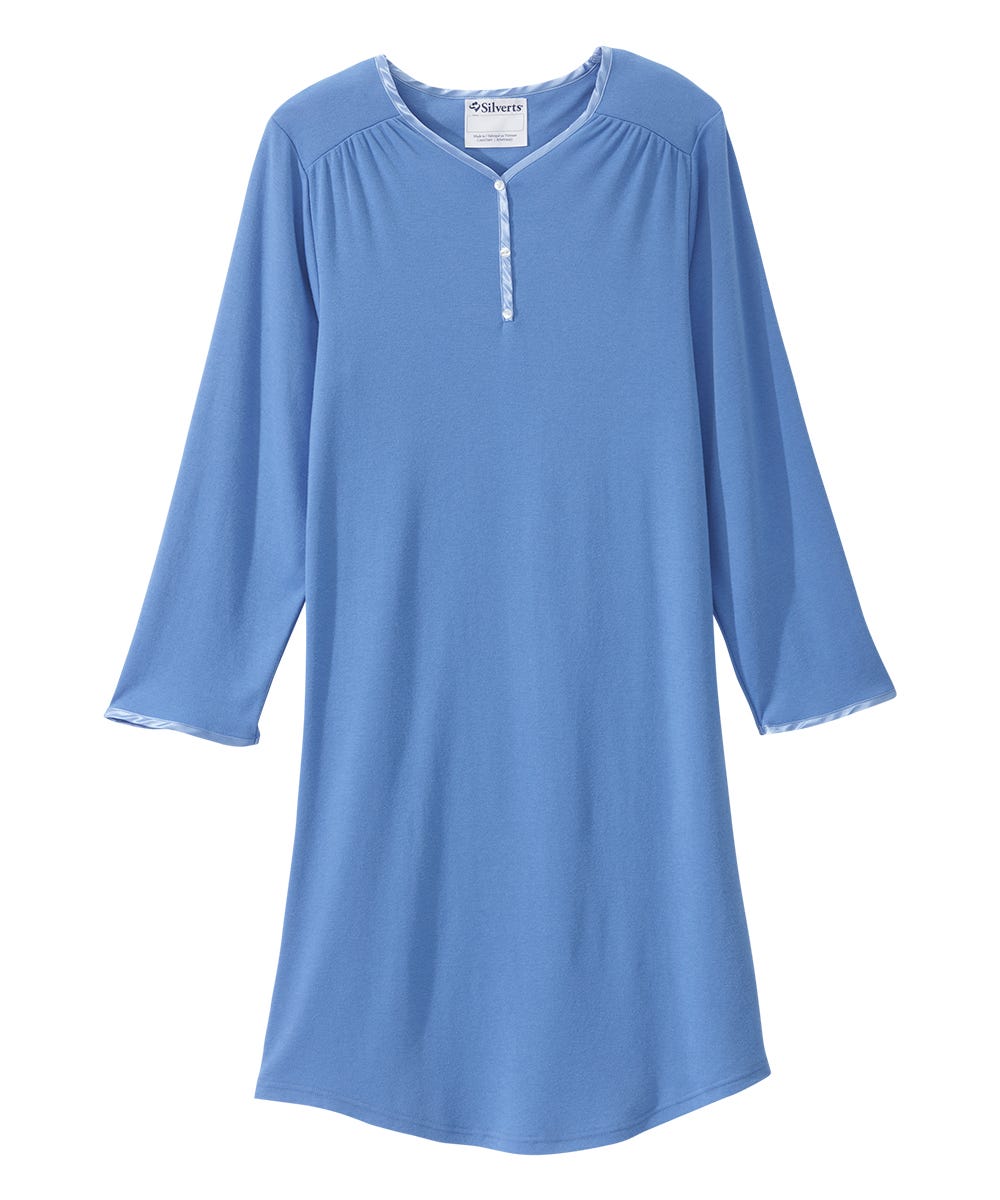 Women's Open Back Henley Nightgown - Silverts 17
