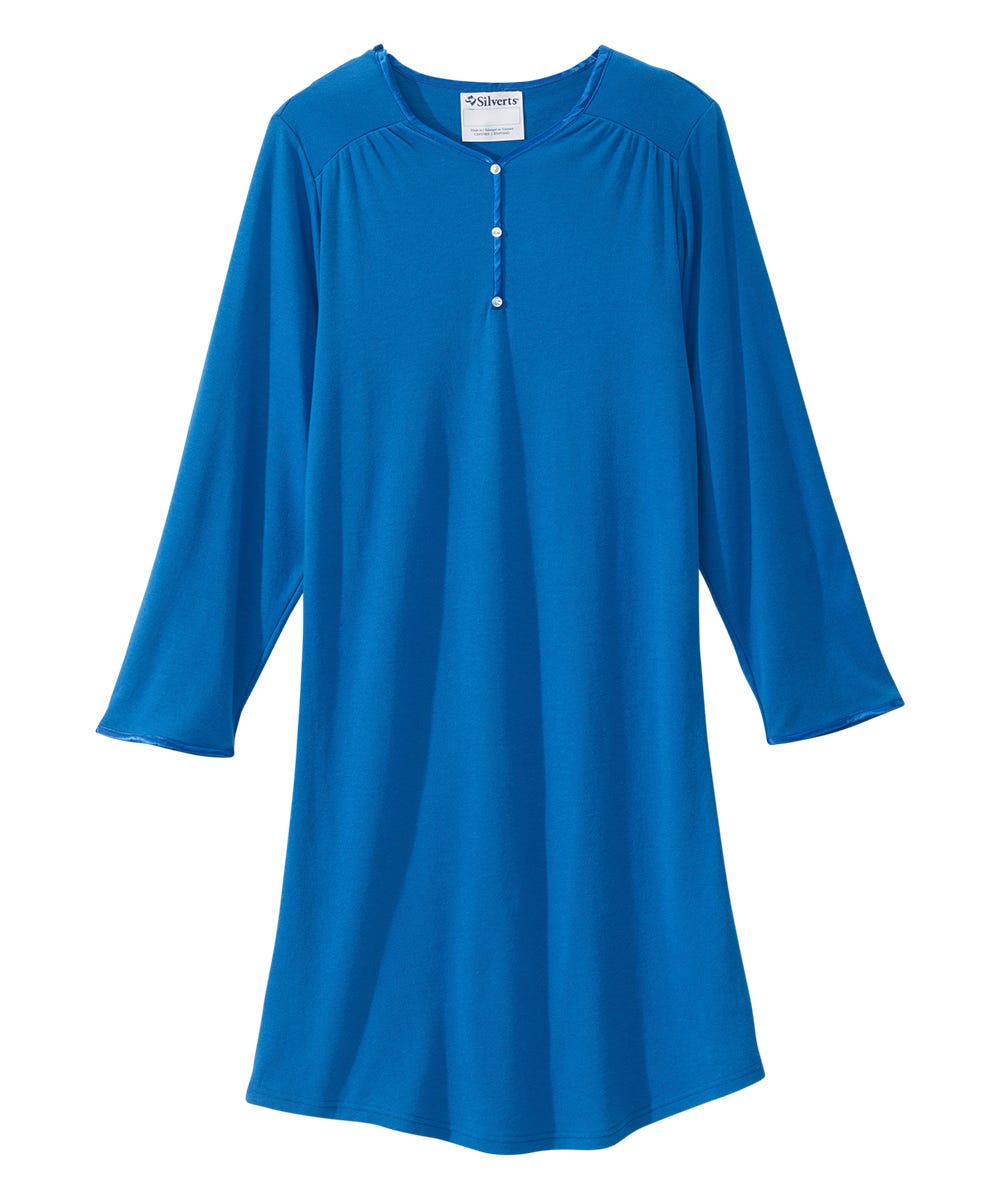 Women's Open Back Henley Nightgown - Silverts 25