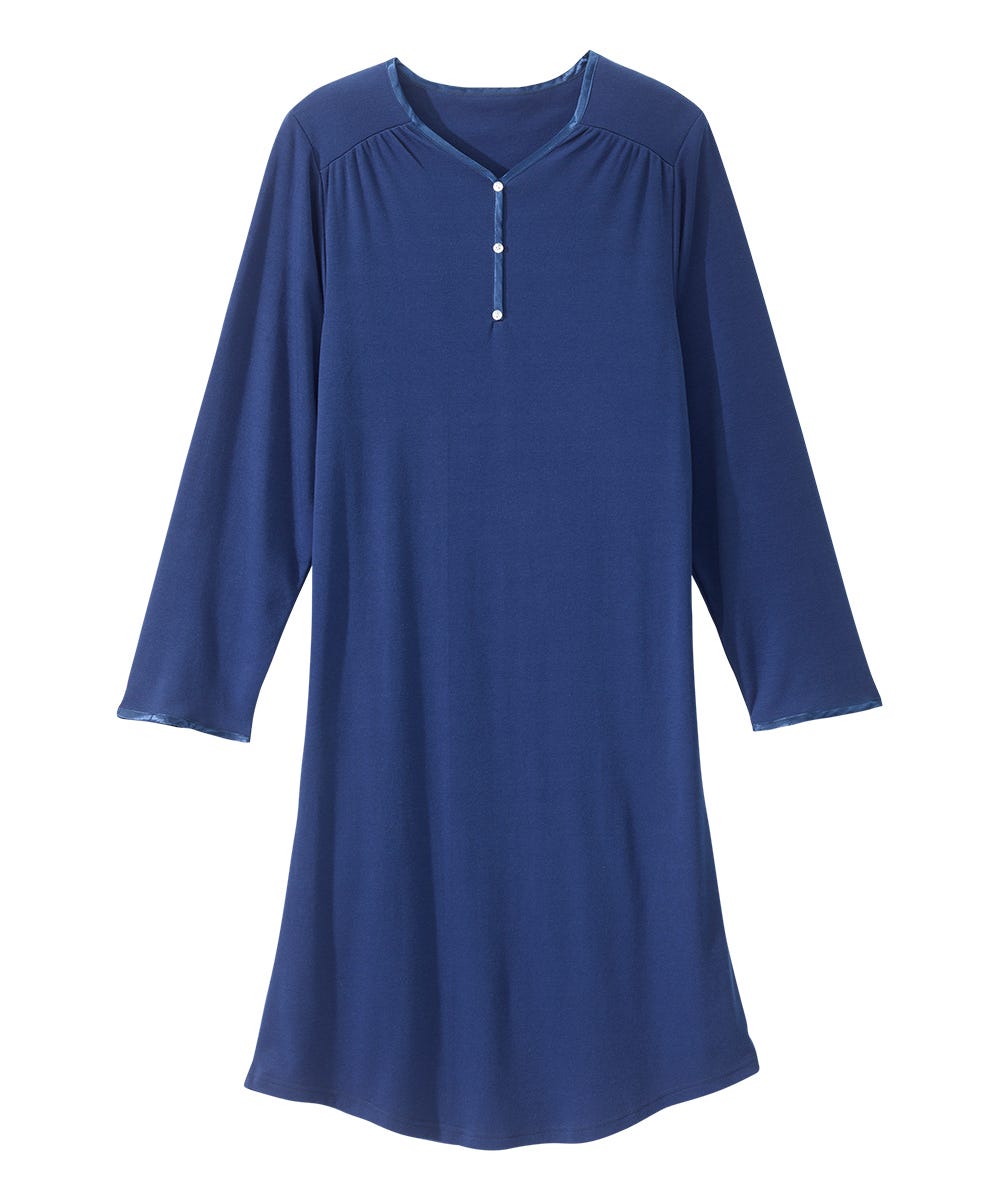 Women's Open Back Henley Nightgown - Silverts 3