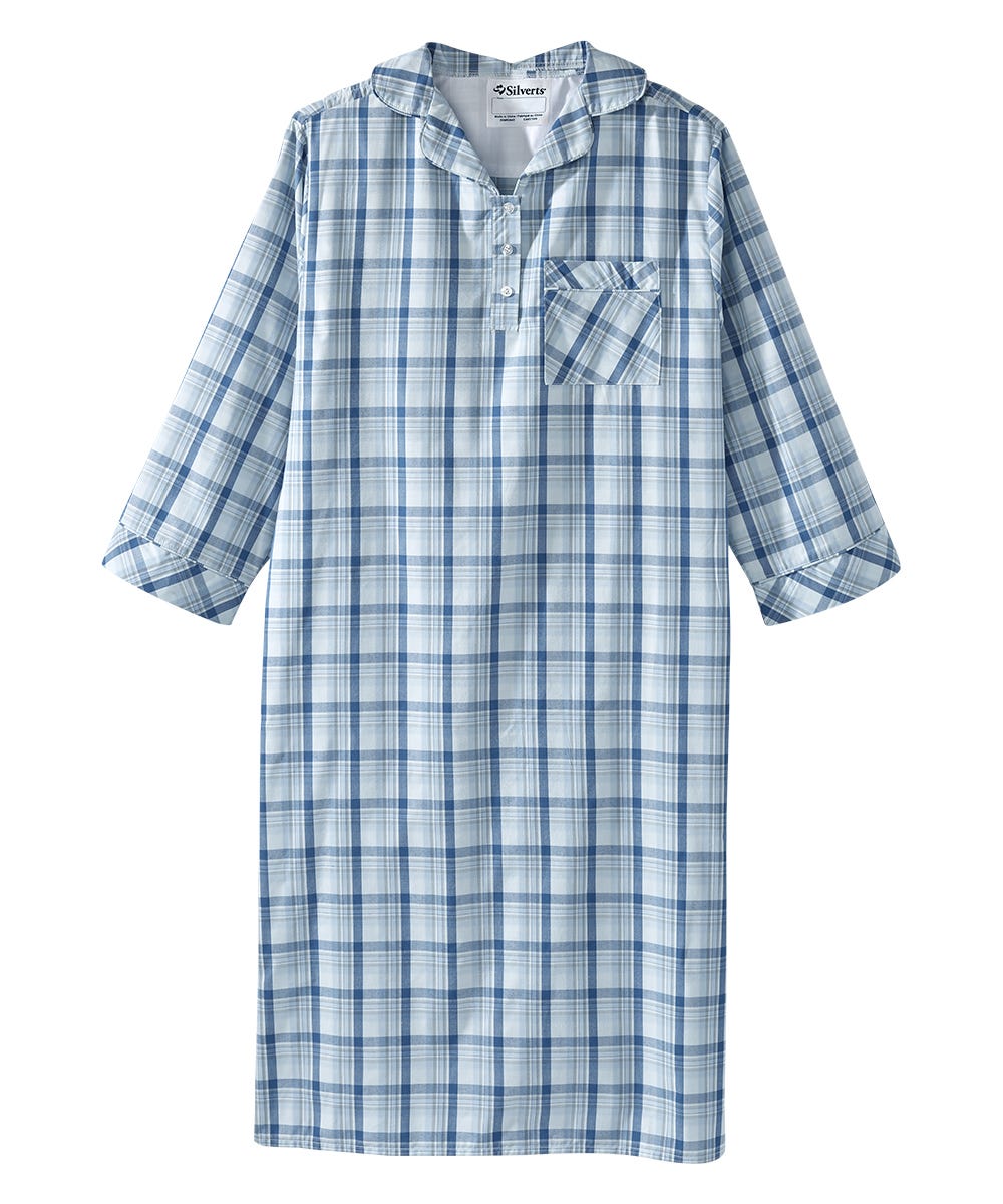 Men's Open Back Collared Nightgown - Silverts 6