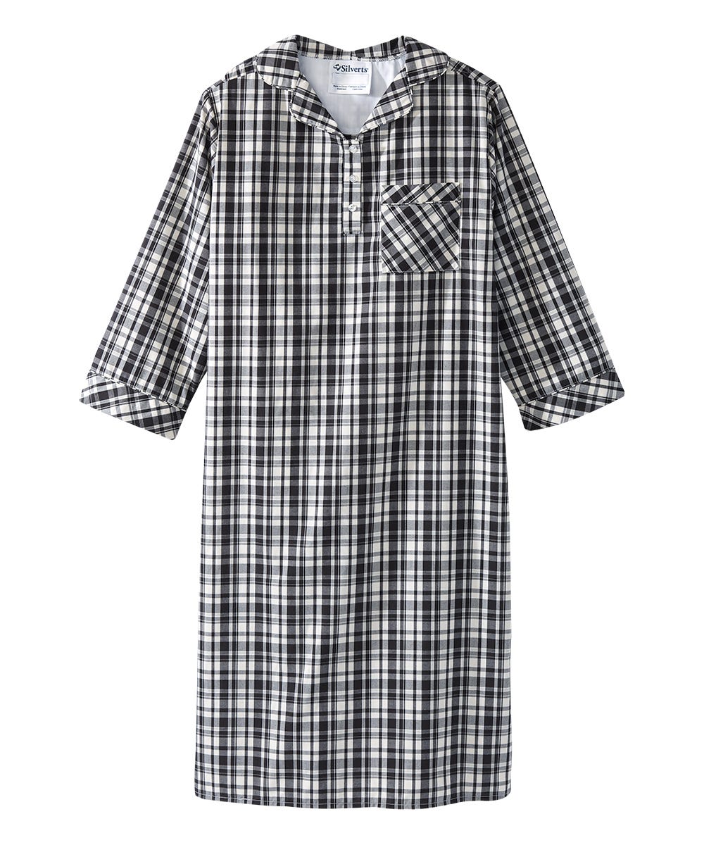 Men's Open Back Collared Nightgown - Silverts 1