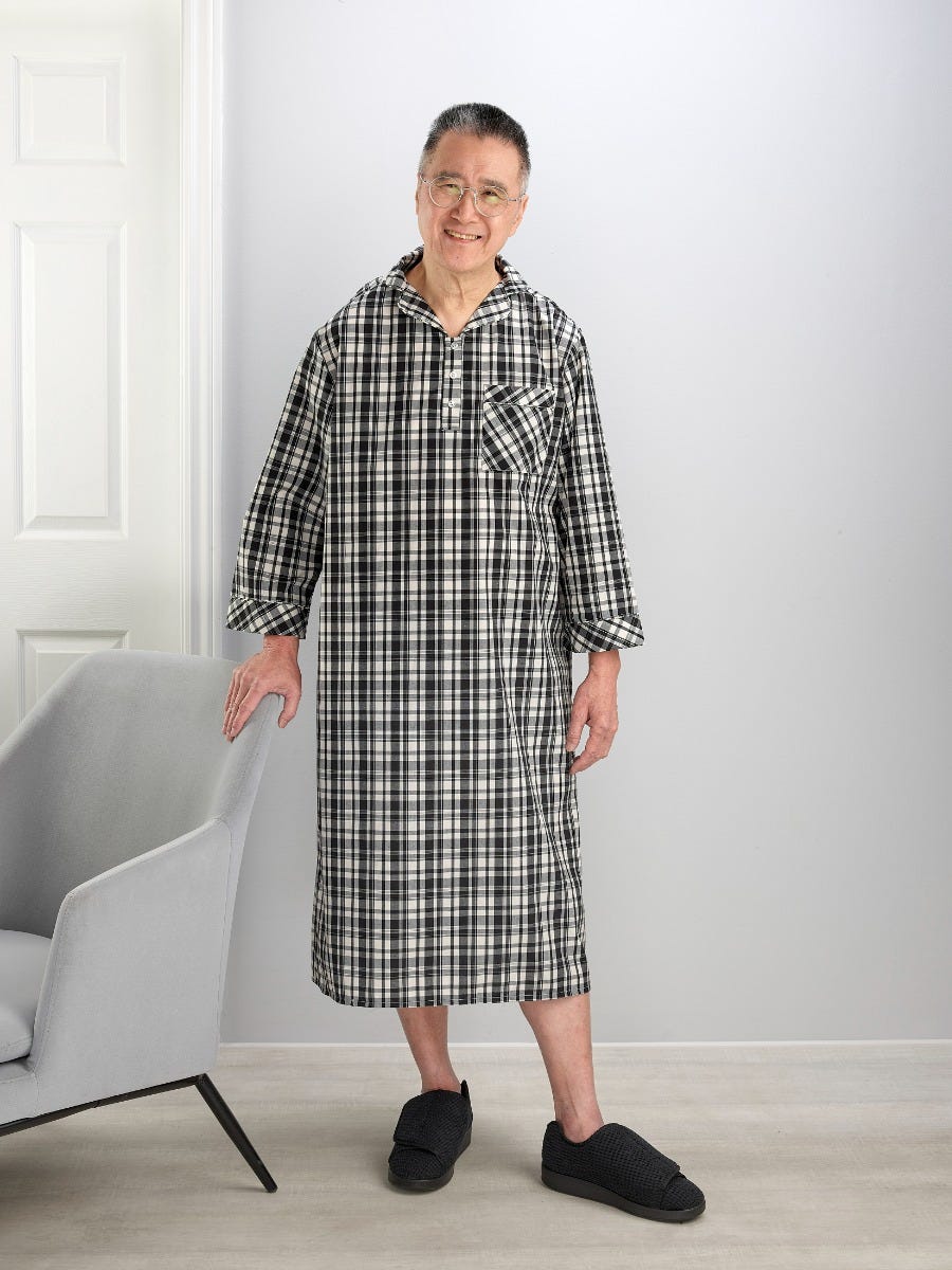 Men's Open Back Collared Nightgown - Silverts 5