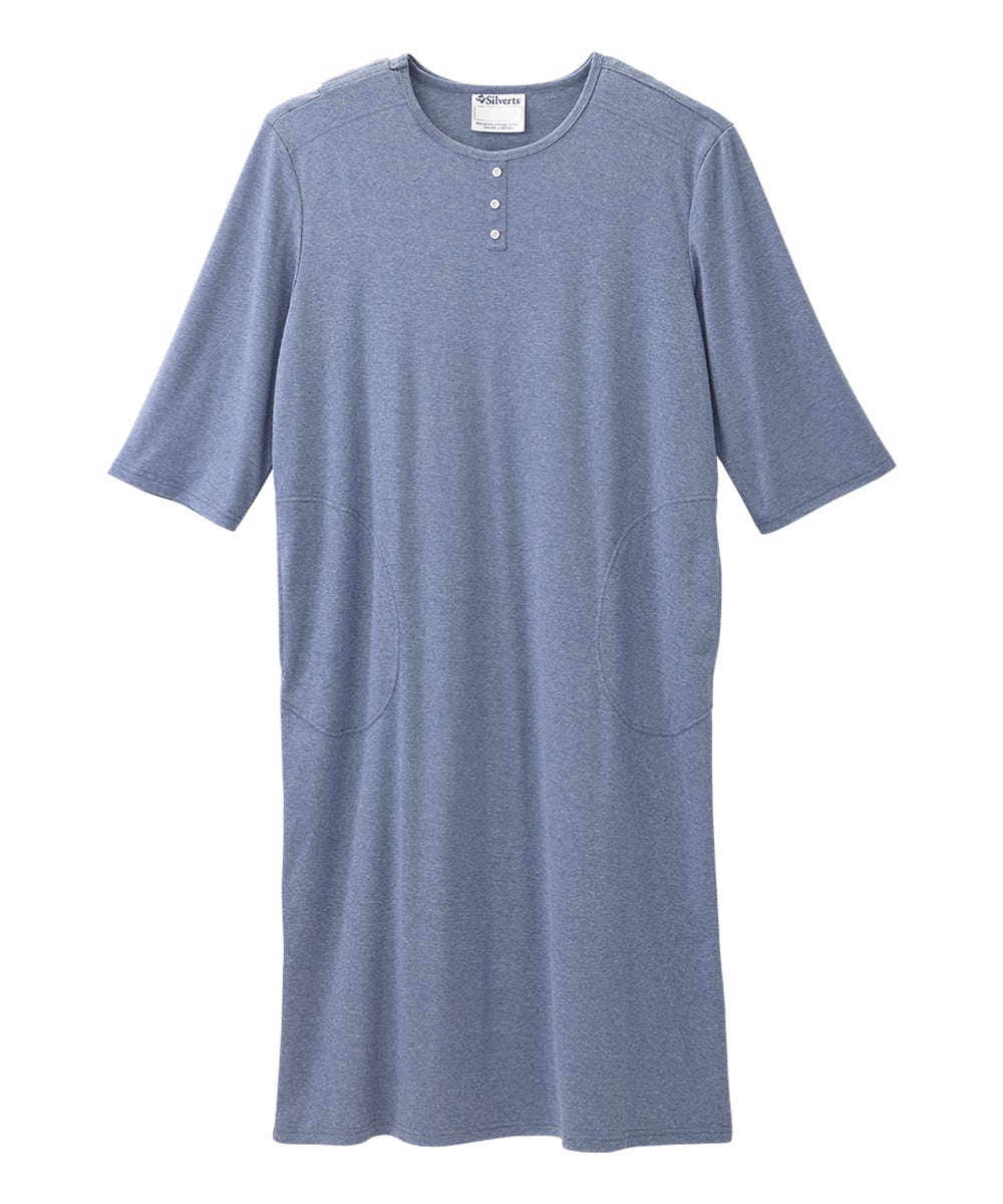 Men's Open Back Henley Nightgown - Silverts 7