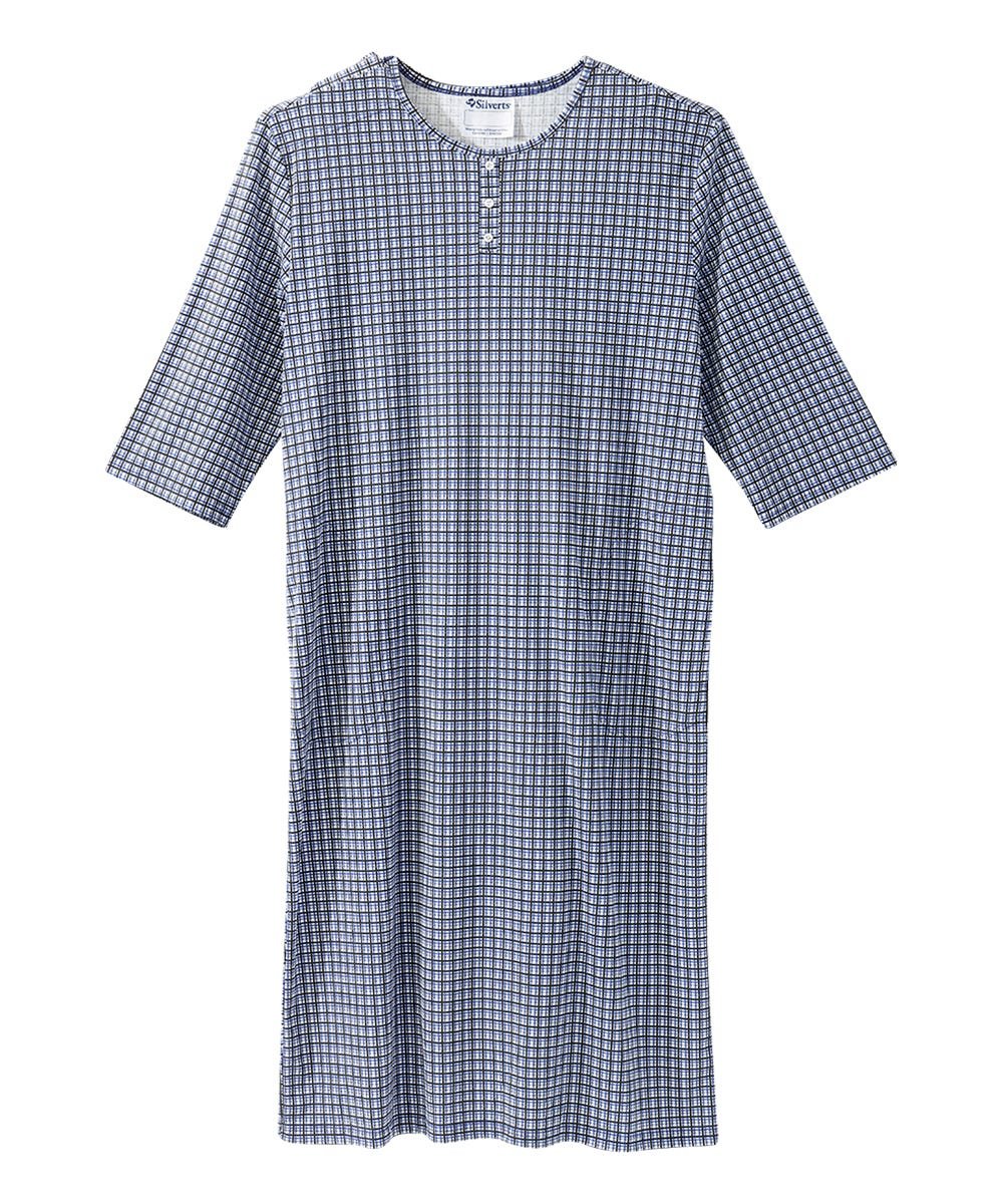 Men's Open Back Henley Nightgown - Silverts 3