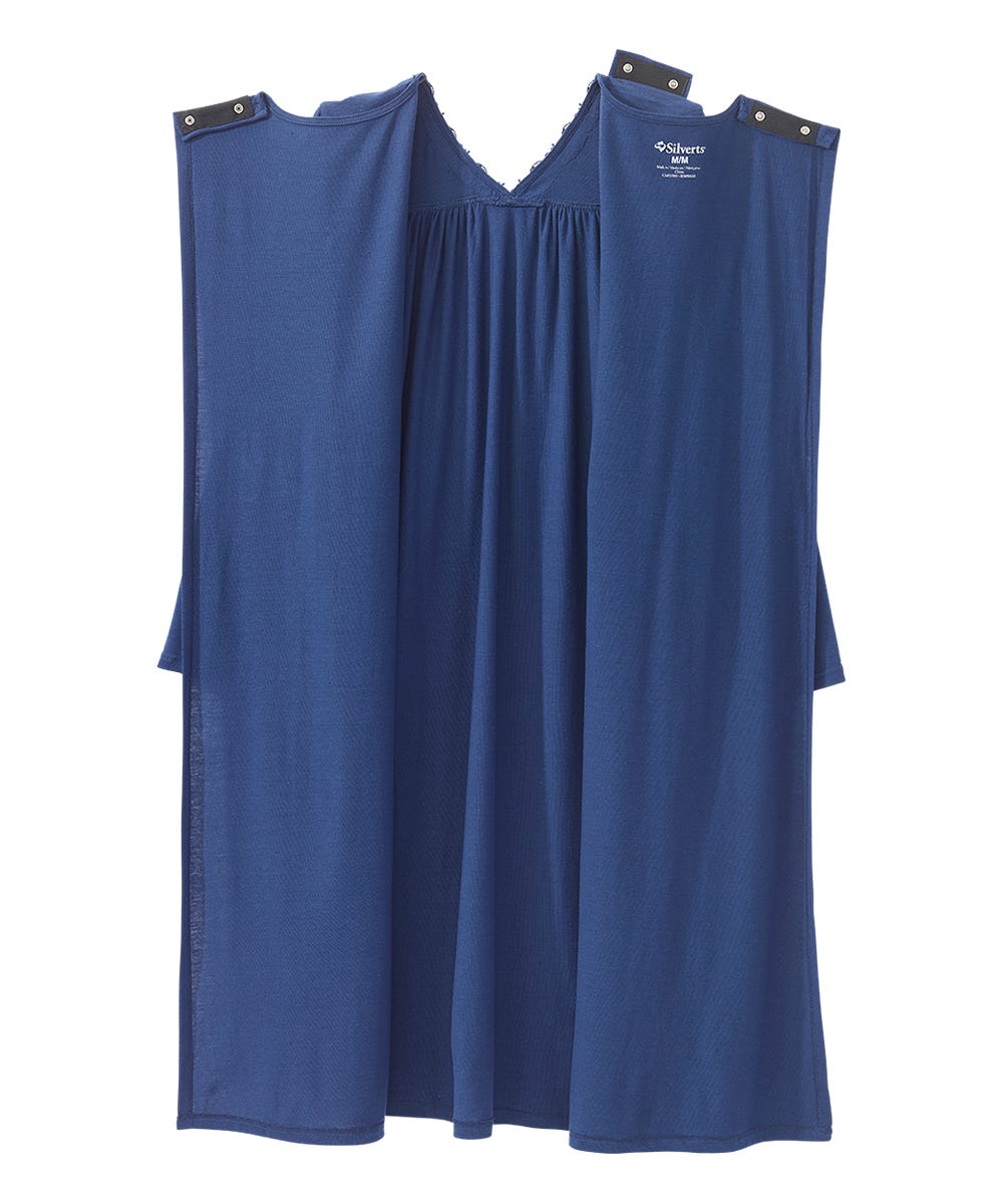 Women's Open Back Long Sleeve Lace Trim Nightgown - Silverts 12