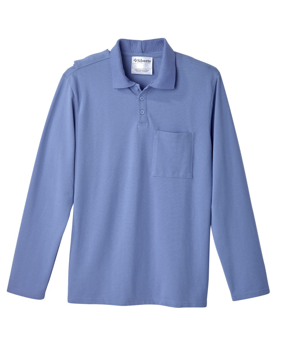 Men's Adaptive Open Back Polo Shirt with Long Sleeves - Clearance - Silverts 6