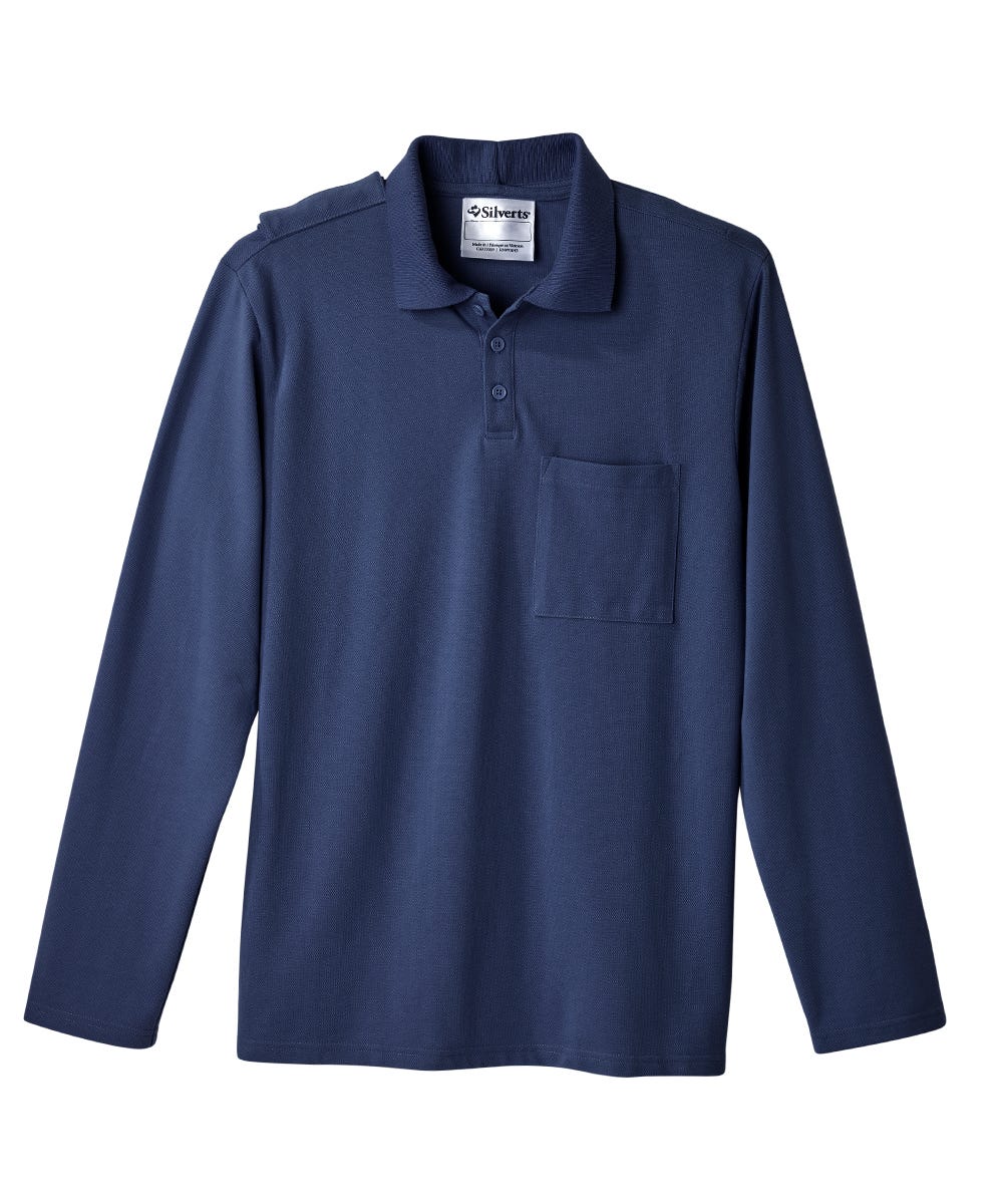 Men's Adaptive Open Back Polo Shirt with Long Sleeves - Clearance